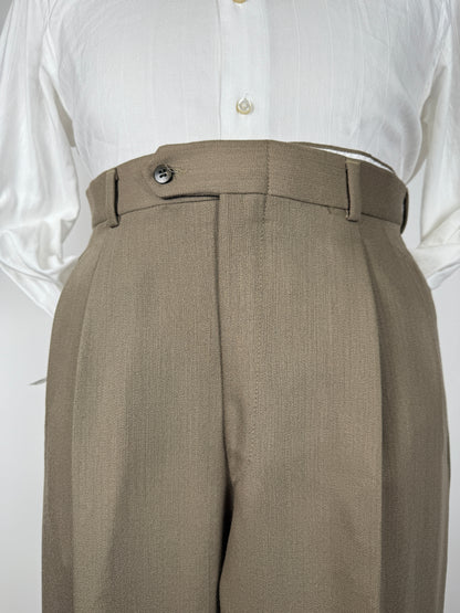 Pantaloni anni ‘80 lana pettinata cachi - tg. 52/54