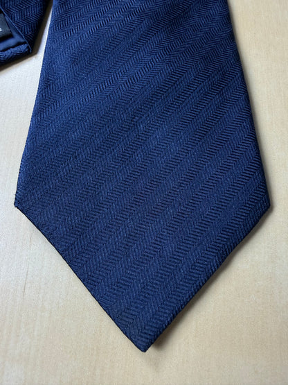 Cravatta De Paz blu tinta unita herringbone