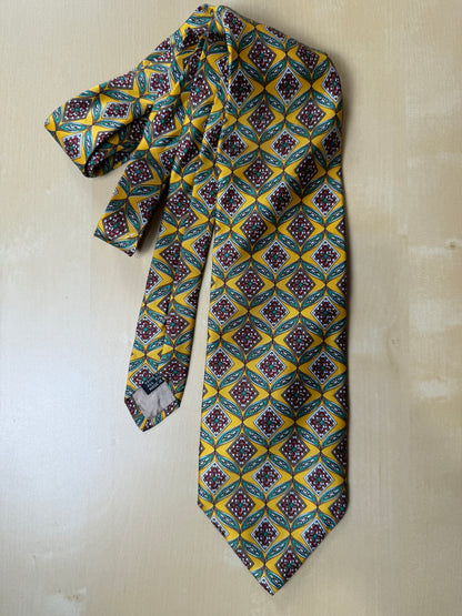 Cravatta vintage fantasia geometrica gialla verde