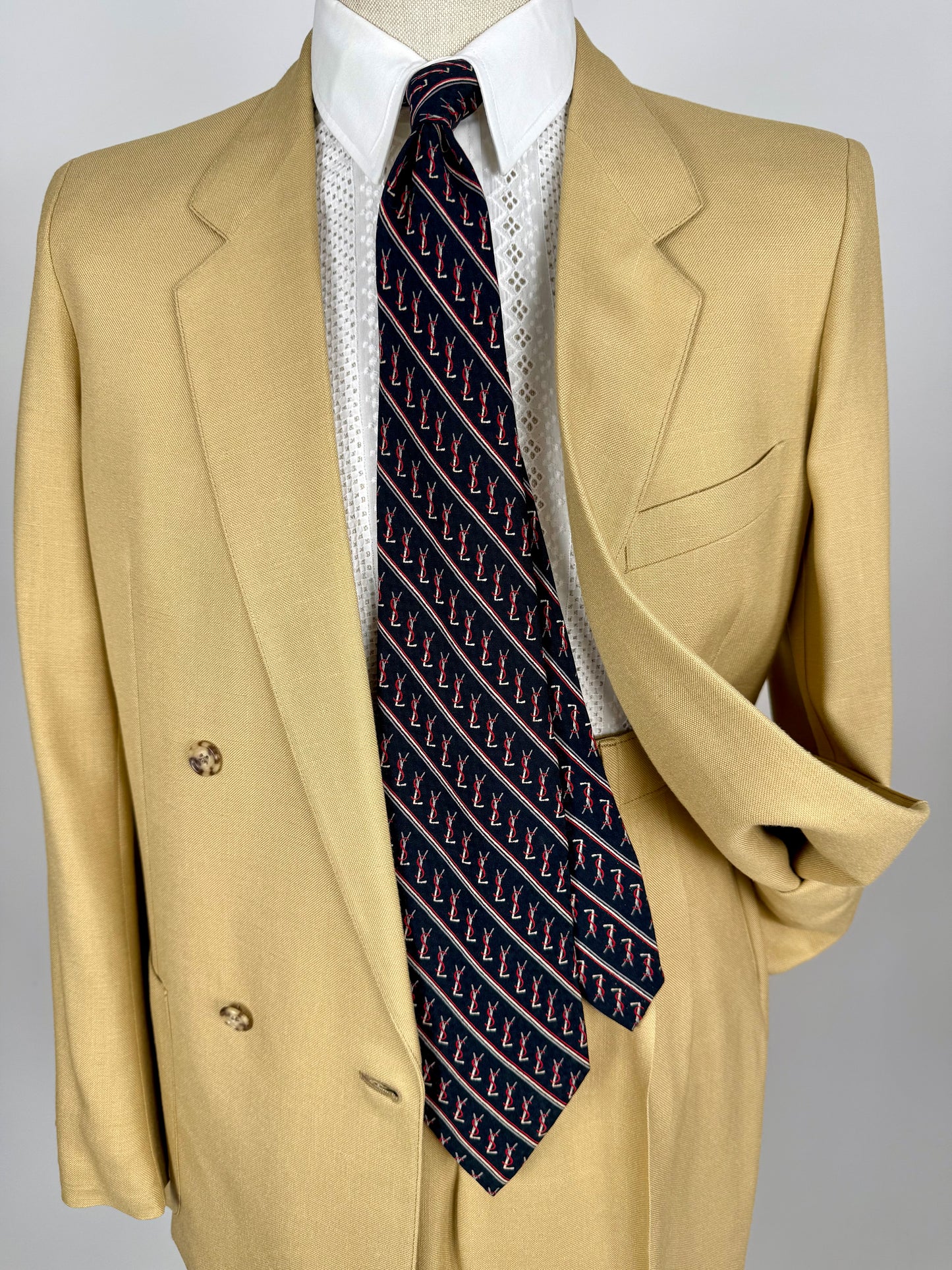 Completo doppiopetto estivo anni ‘70 in misto lino beige - tg. 44/46