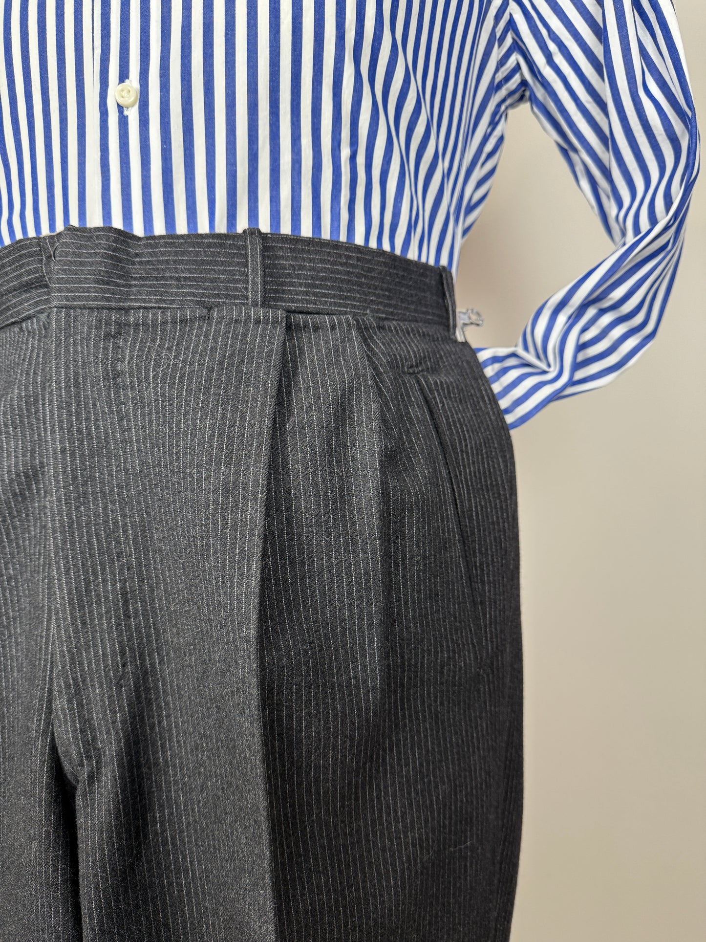 Completo 3 pezzi anni ‘60 sartoriale flanella antracite gessato - tg. 50