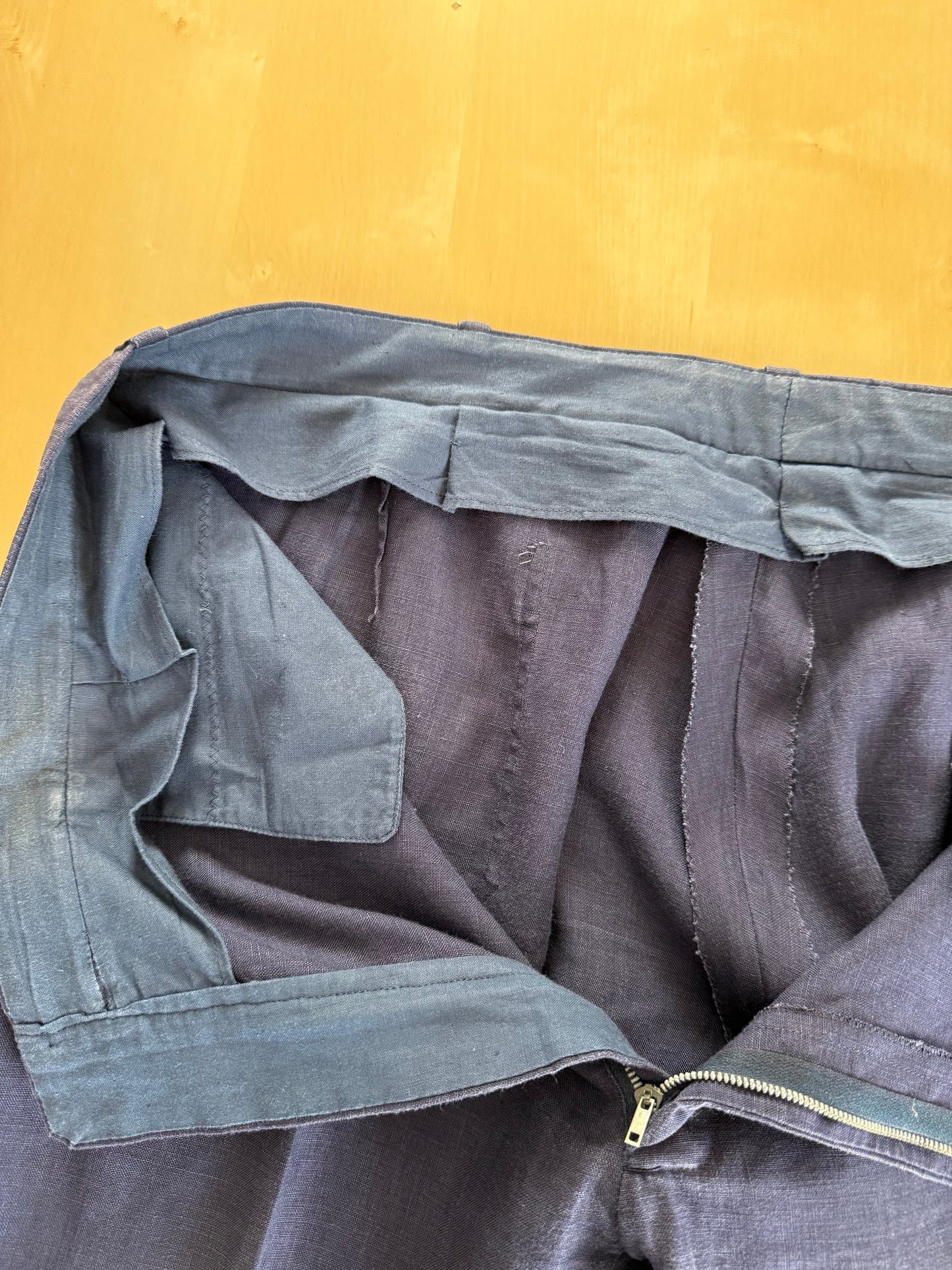 Completo sartoriale anni '70 in lino blu stile workwear - tg. 54