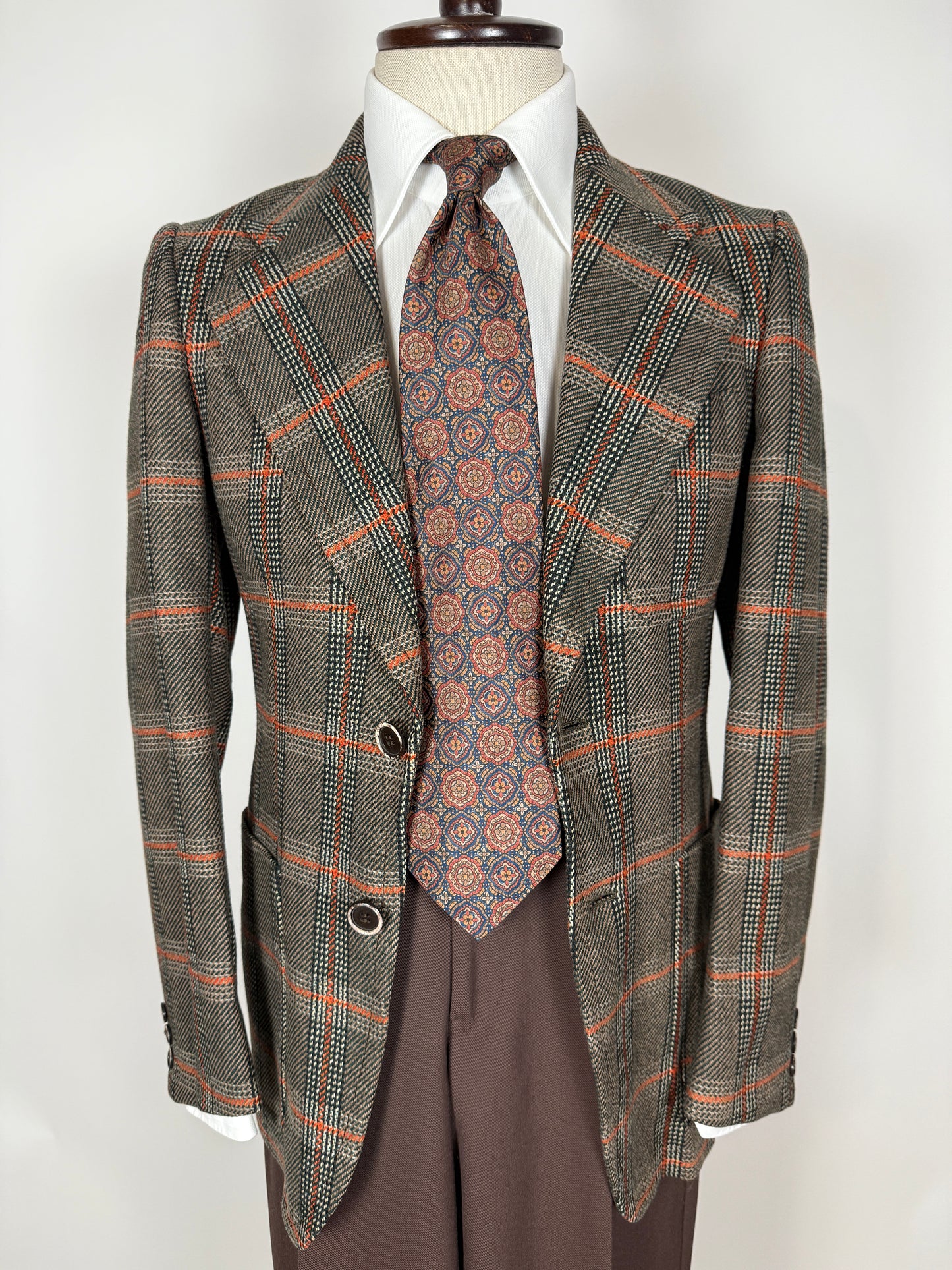 Giacca anni ‘70 Marzotto tweed a quadri verde arancio - tg. 42/44