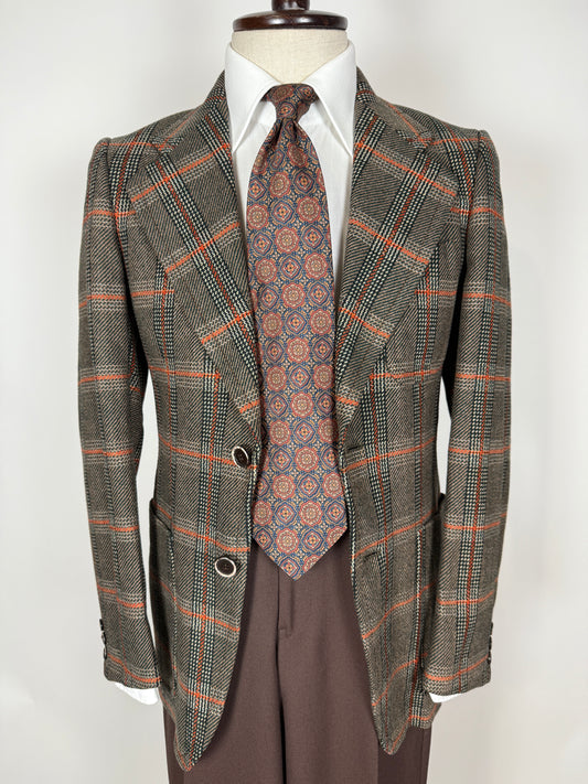 Giacca anni ‘70 Marzotto tweed a quadri verde arancio - tg. 42/44