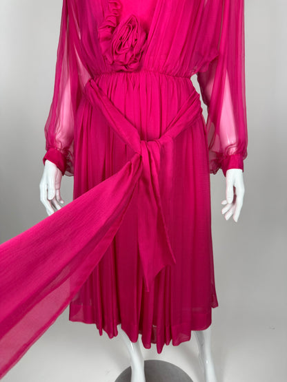 Abito sartoriale anni '80 in chiffon di seta - tg. 38 XS/S