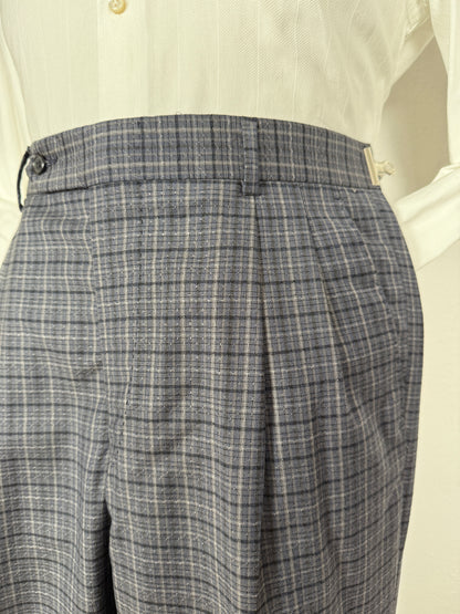 Pantalone in fresco lana anni '70/'80 a quadri blu (NOS) - tg. 46