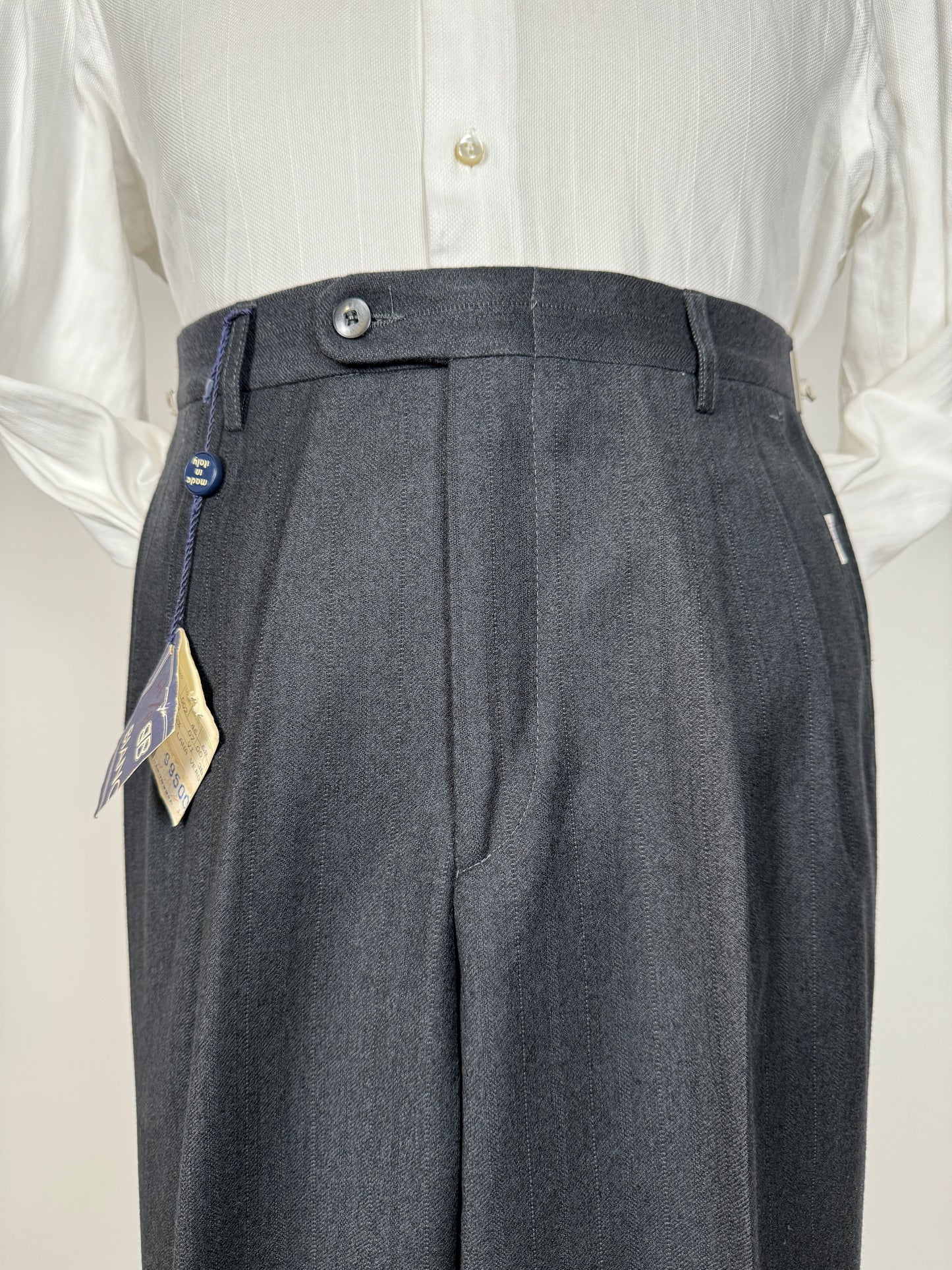 Pantaloni anni ‘70/‘80 flanella antracite trama righe (NOS) - tg. 44/46