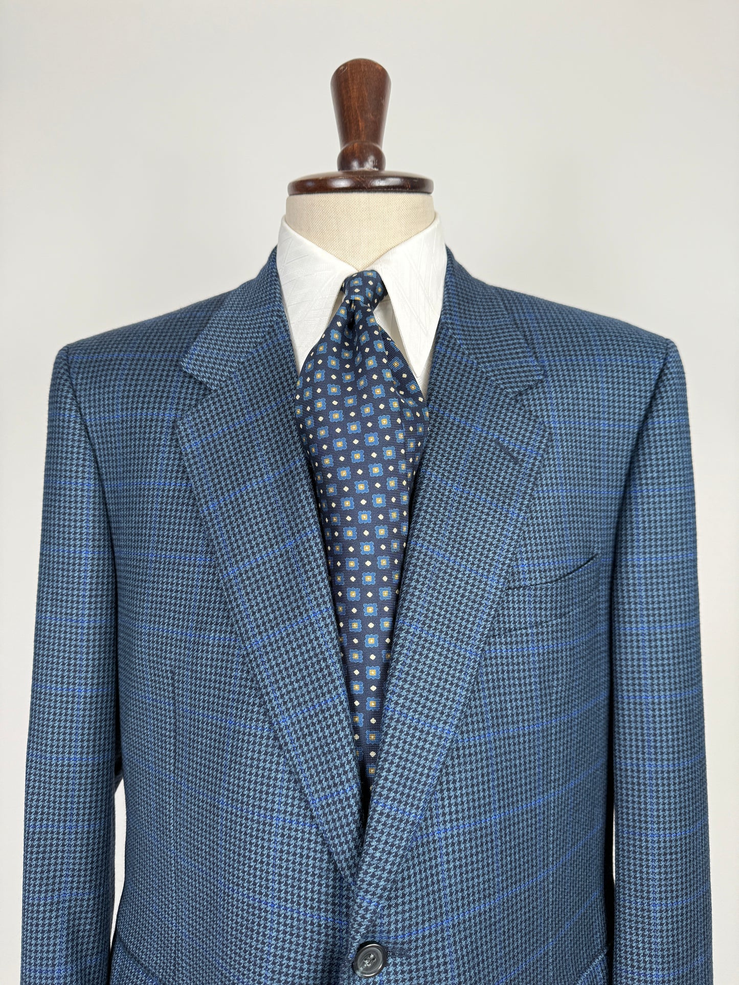 Giacca anni ‘80 pied-de-poule finestrato blu lana e cashmere - tg. 54/56