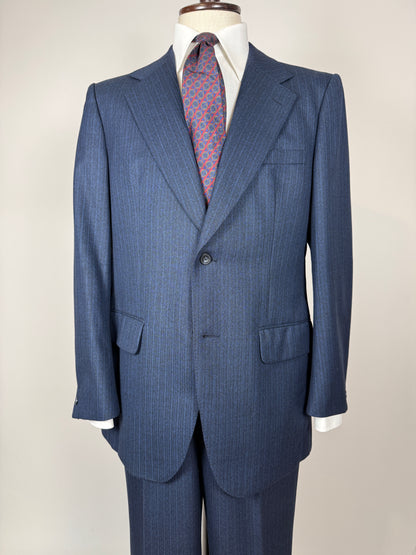 Completo anni ‘70 lana pettinata blu gessato - tg. 50
