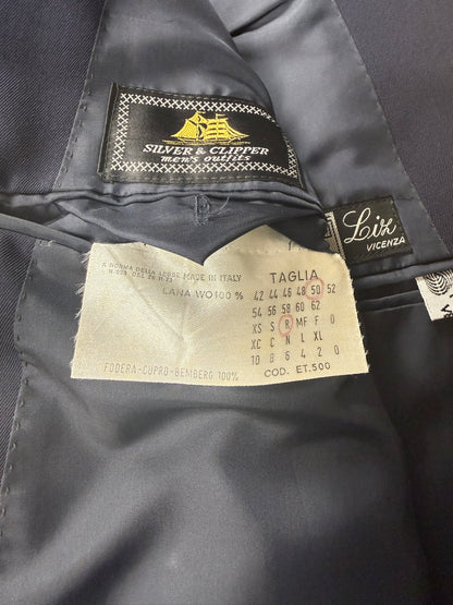 Completo doppiopetto anni '70/'80 twill lana pettinata blu - tg. 48