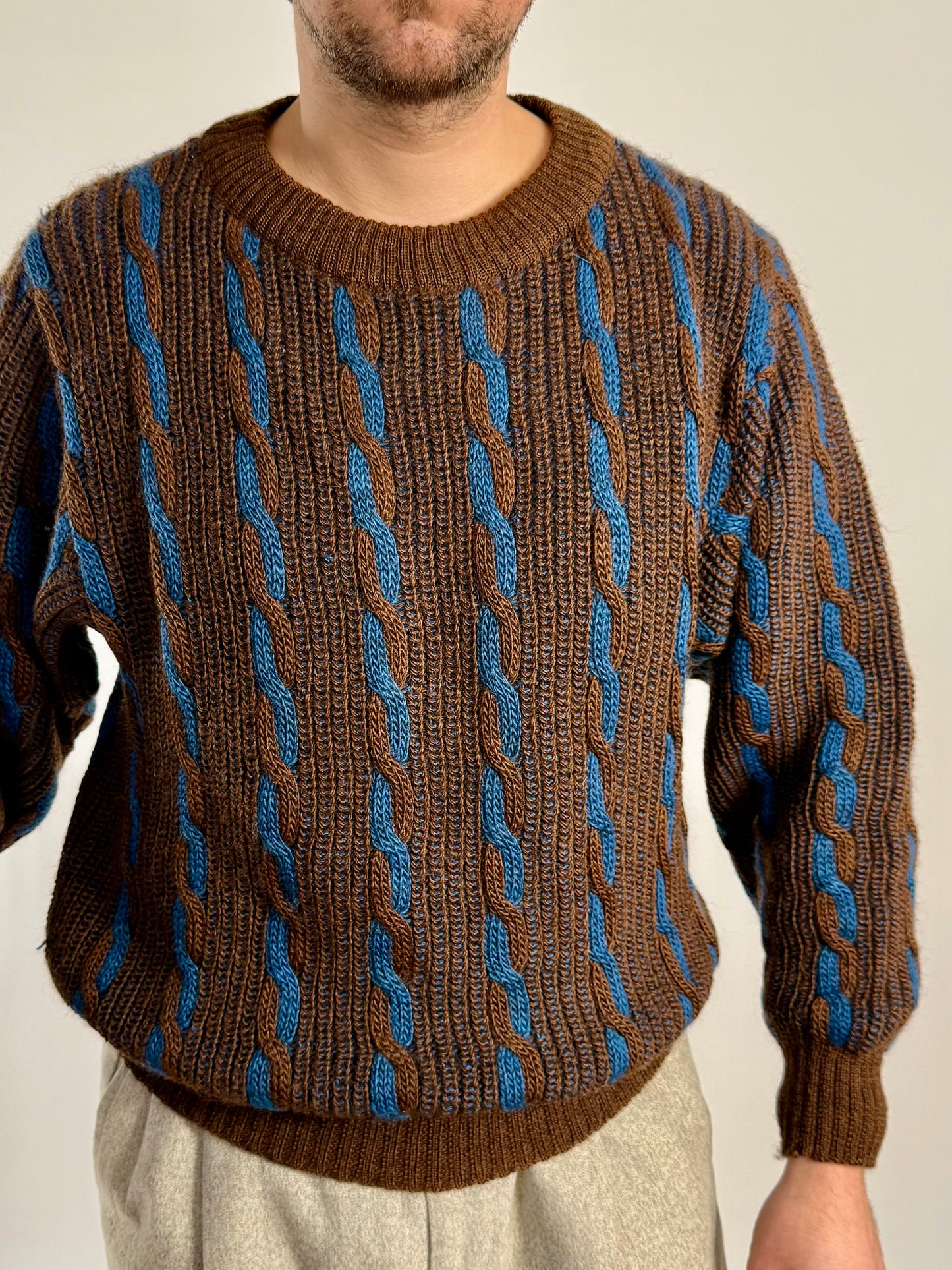 Maglione vintage a trecce in lana e mohair - L