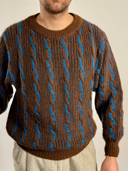 Maglione vintage a trecce in lana e mohair - L