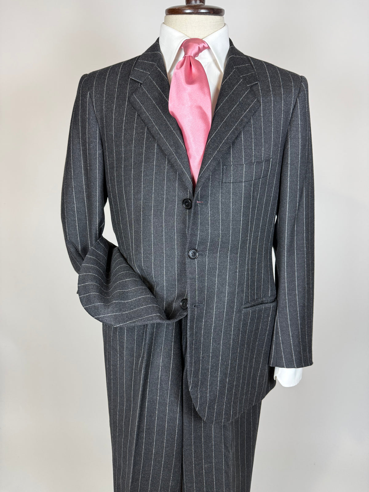 Completo gessato sartoriale in flanella lana e cashmere tessuto Loro Piana - tg. 50