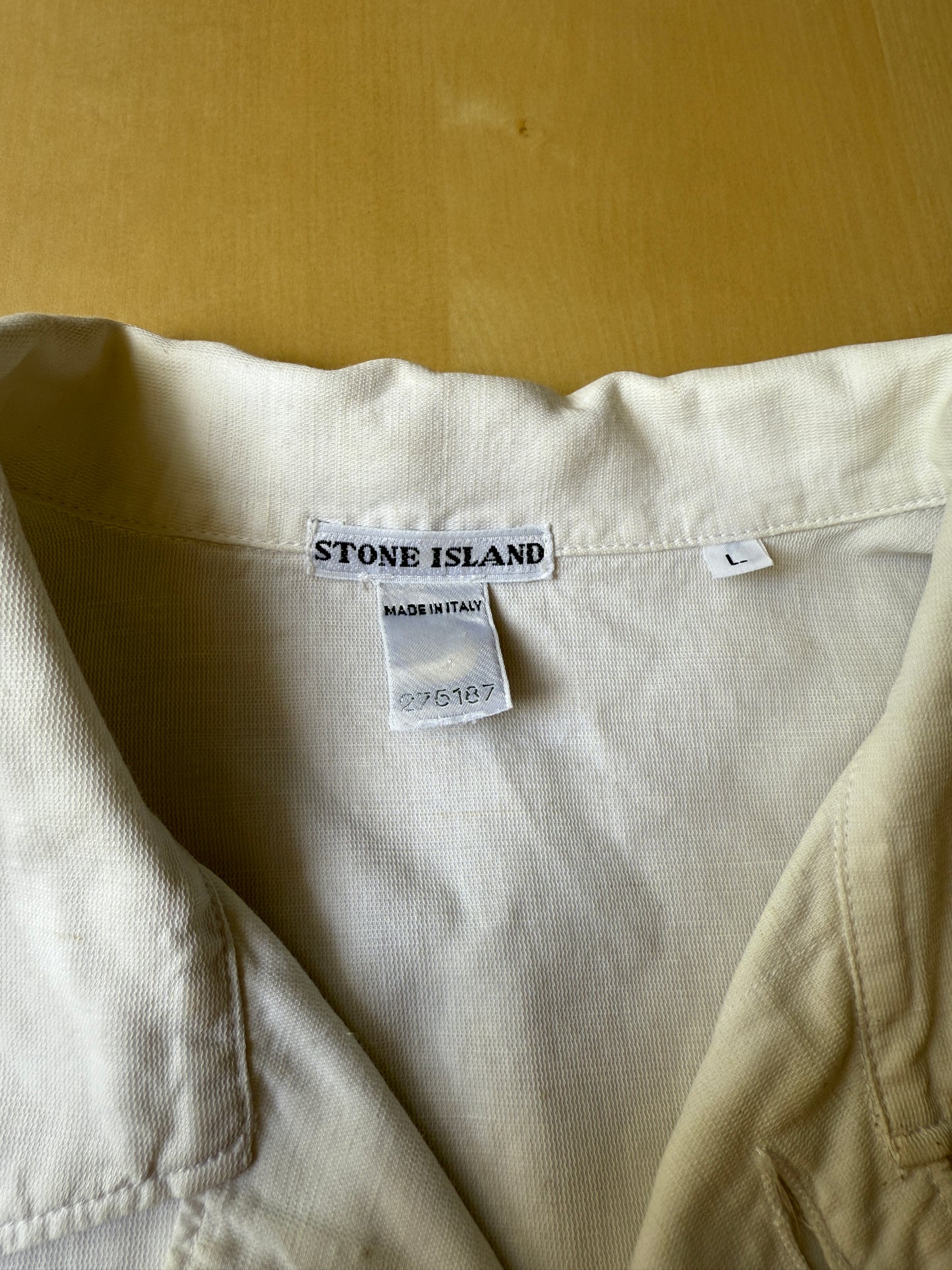 Camicia Stone Island bianca manica corta in cotone e lino (SS 2002) - L