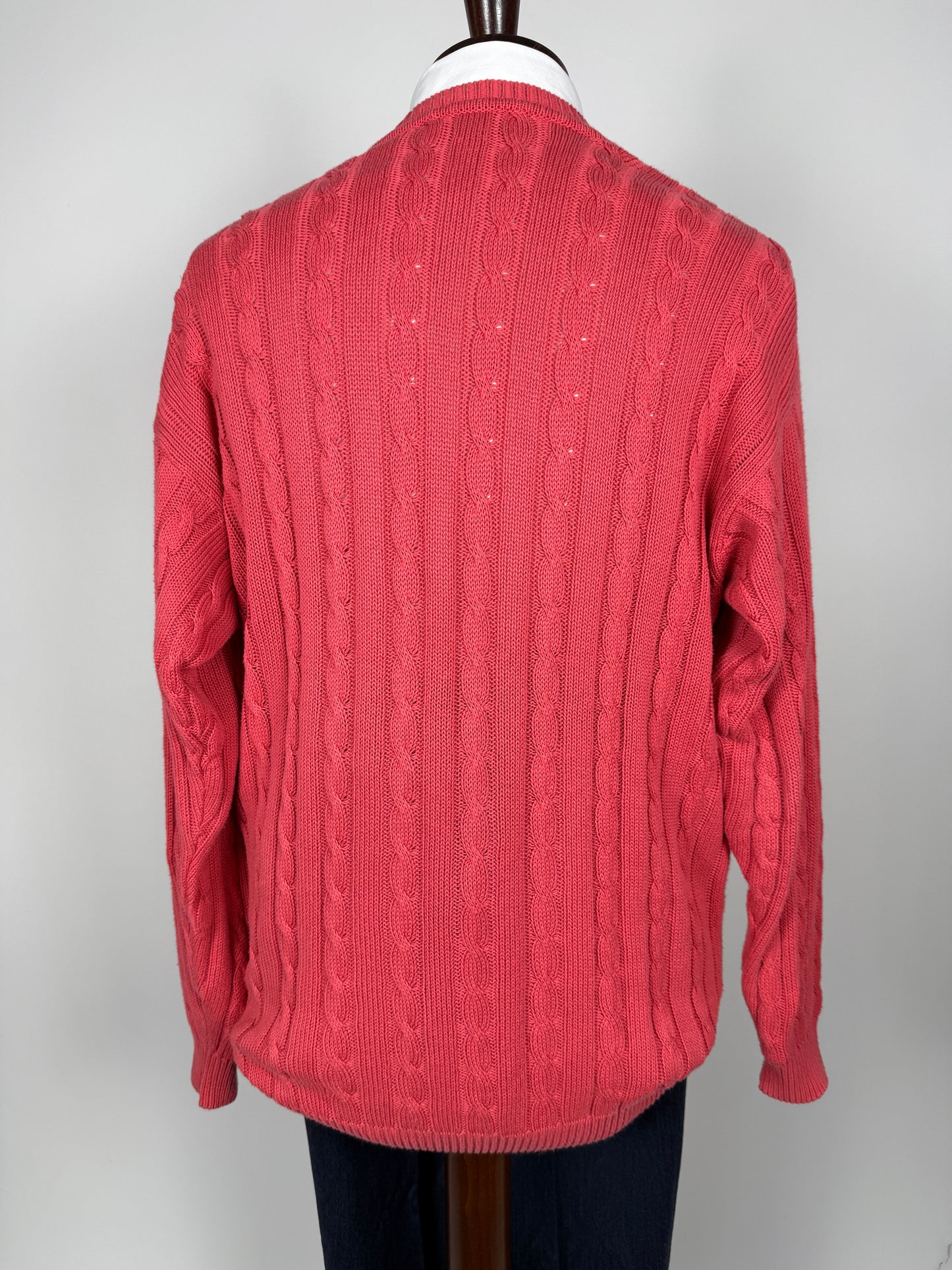Pullover rosa corallo anni ‘80 100% cotone a trecce - tg. L/XL