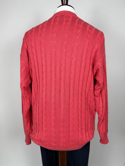 Pullover rosa corallo anni ‘80 100% cotone a trecce - tg. L/XL