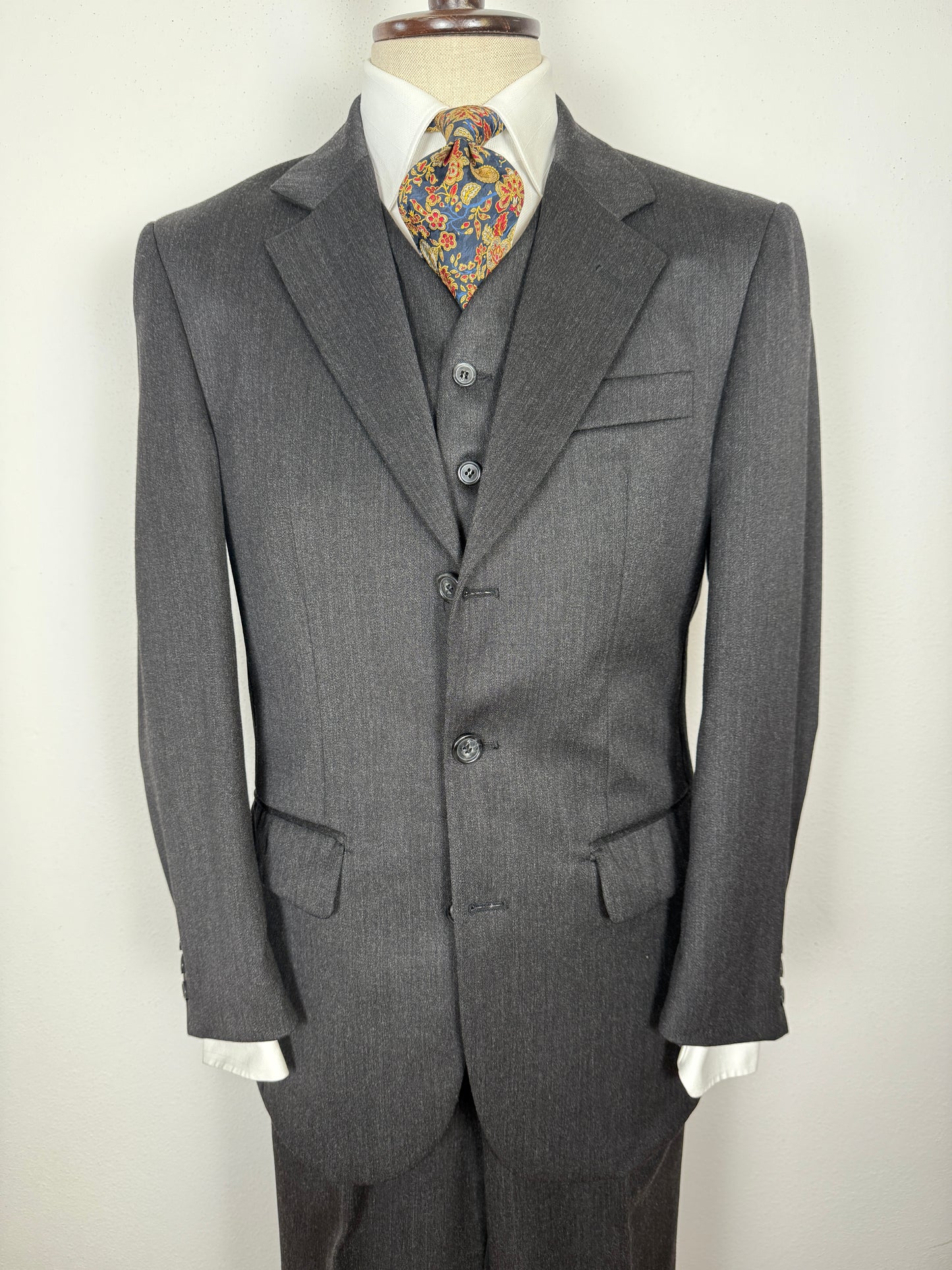 Completo 3 pezzi anni '90 in flanella grigio antracite - tg. 46/48