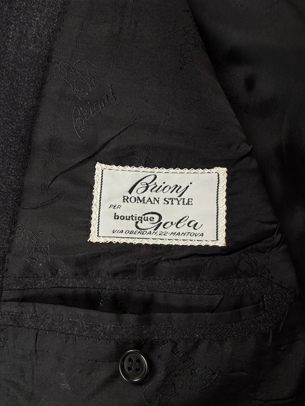 Completo Brioni doppiopetto anni '80 flanella antracite gessato - tg. 56