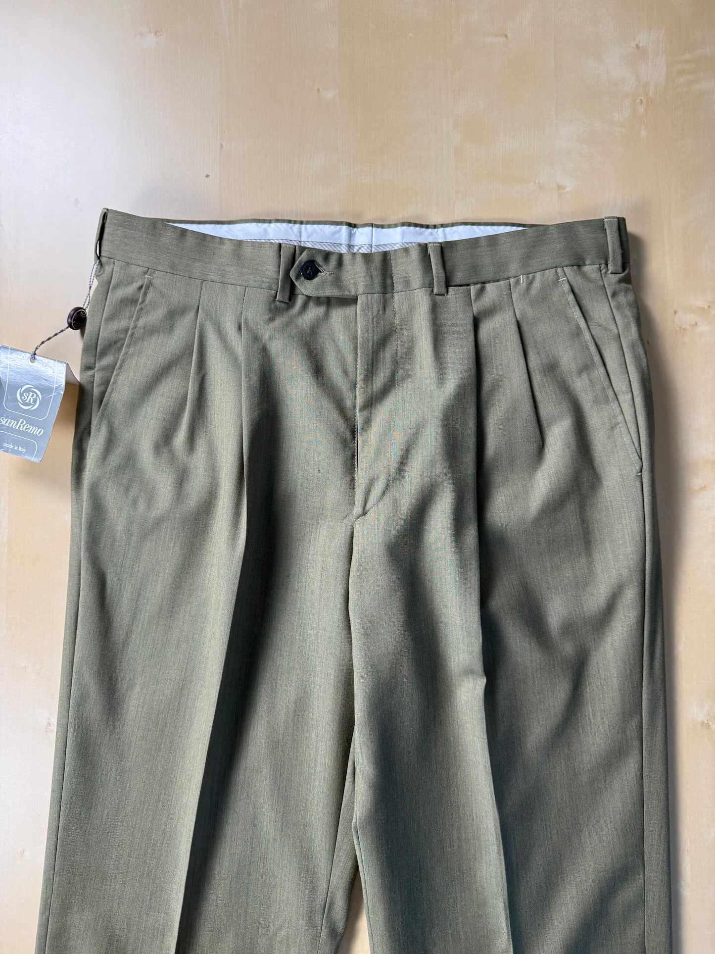Pantaloni fresco lana verde oliva anni '80 NOS - tg. 50