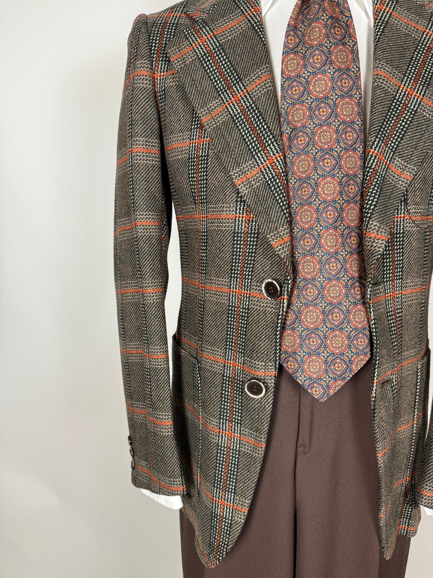 Giacca anni ‘70 Marzotto tweed a quadri verde arancio - tg. 42/44