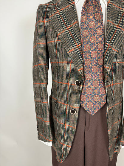 Giacca anni ‘70 Marzotto tweed a quadri verde arancio - tg. 42/44