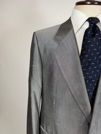 Completo in pura seta shantung grigio argento anni '80 (NOS) - tg. 52/54