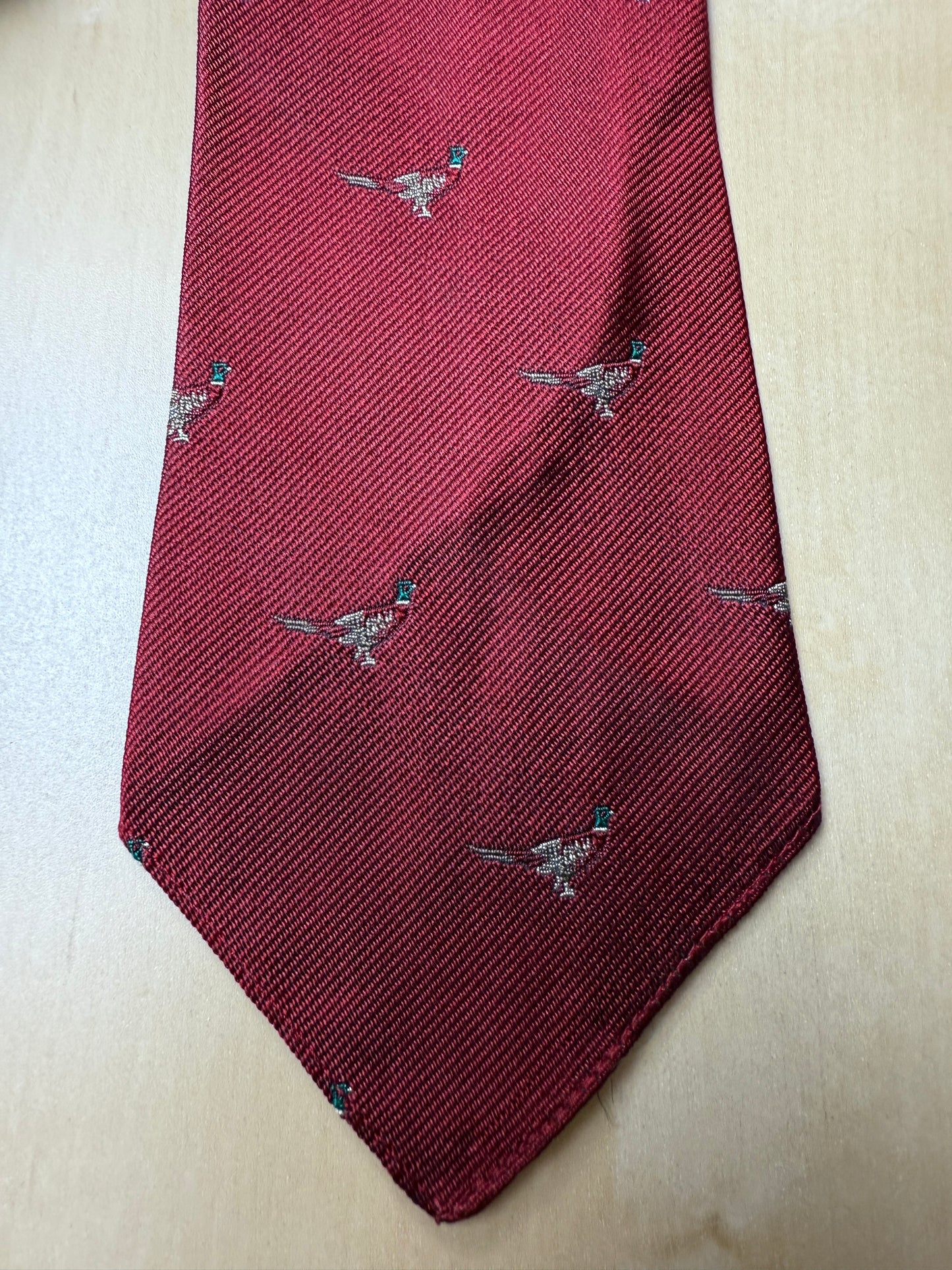 Cravatta De Paz vintage rossa con fagiani