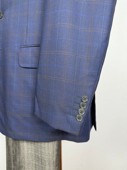 Giacca Pierre Cardin anni '90 in lana super twist blu a quadri - tg. 52/54