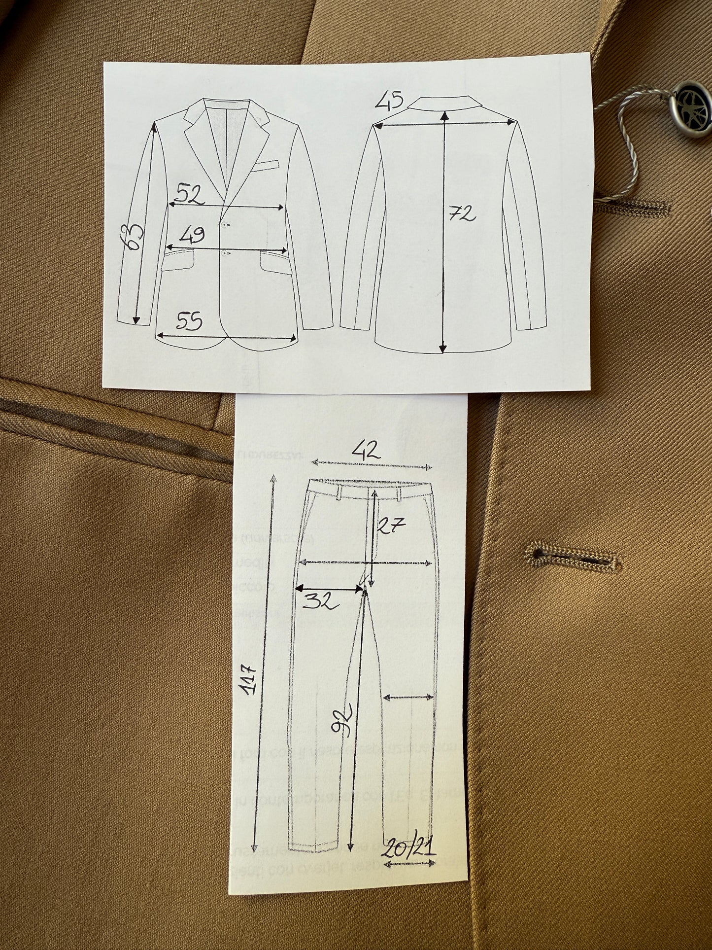 Completo Marzotto anni ‘70 in twill beige (NOS) - tg. 46/48