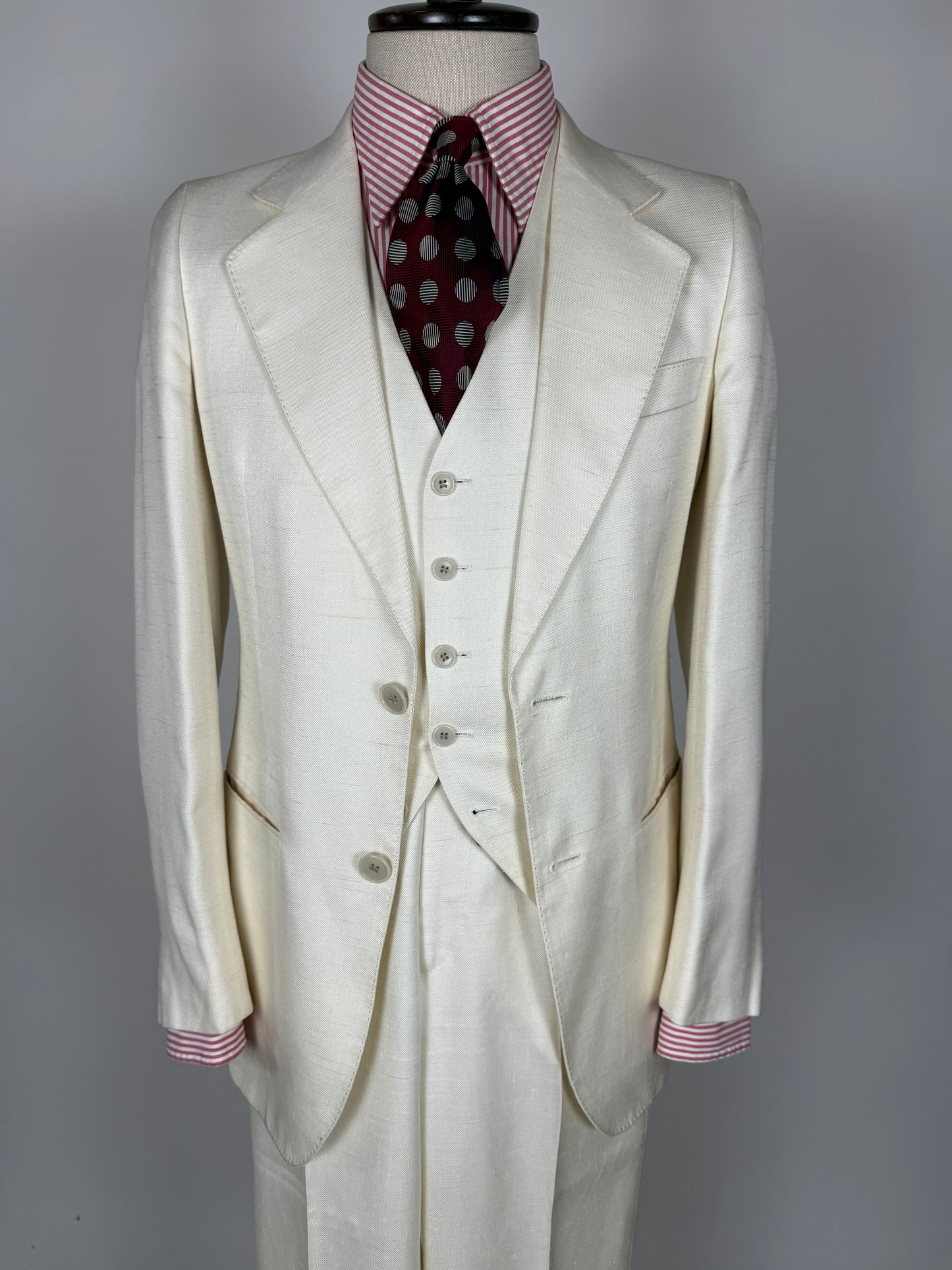 Completo 3 pezzi anni '70 seta shantung avorio - tg. 42/44