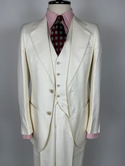 Completo 3 pezzi anni '70 seta shantung avorio - tg. 42/44
