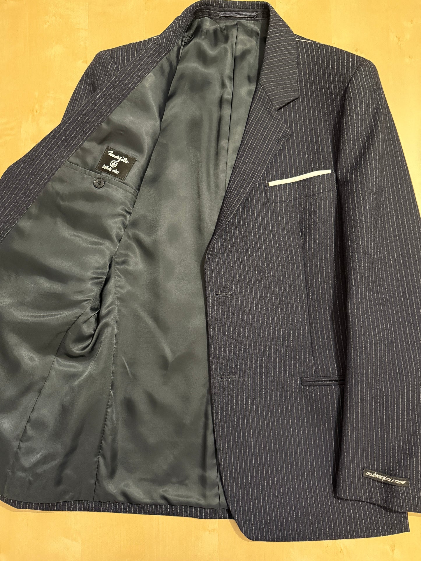 Completo Marzotto anni ‘70/‘80 in flanella blu gessato (NOS) - tg. 44