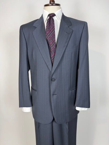 Completo anni '80 fresco lana blu avio gessato - tg. 50