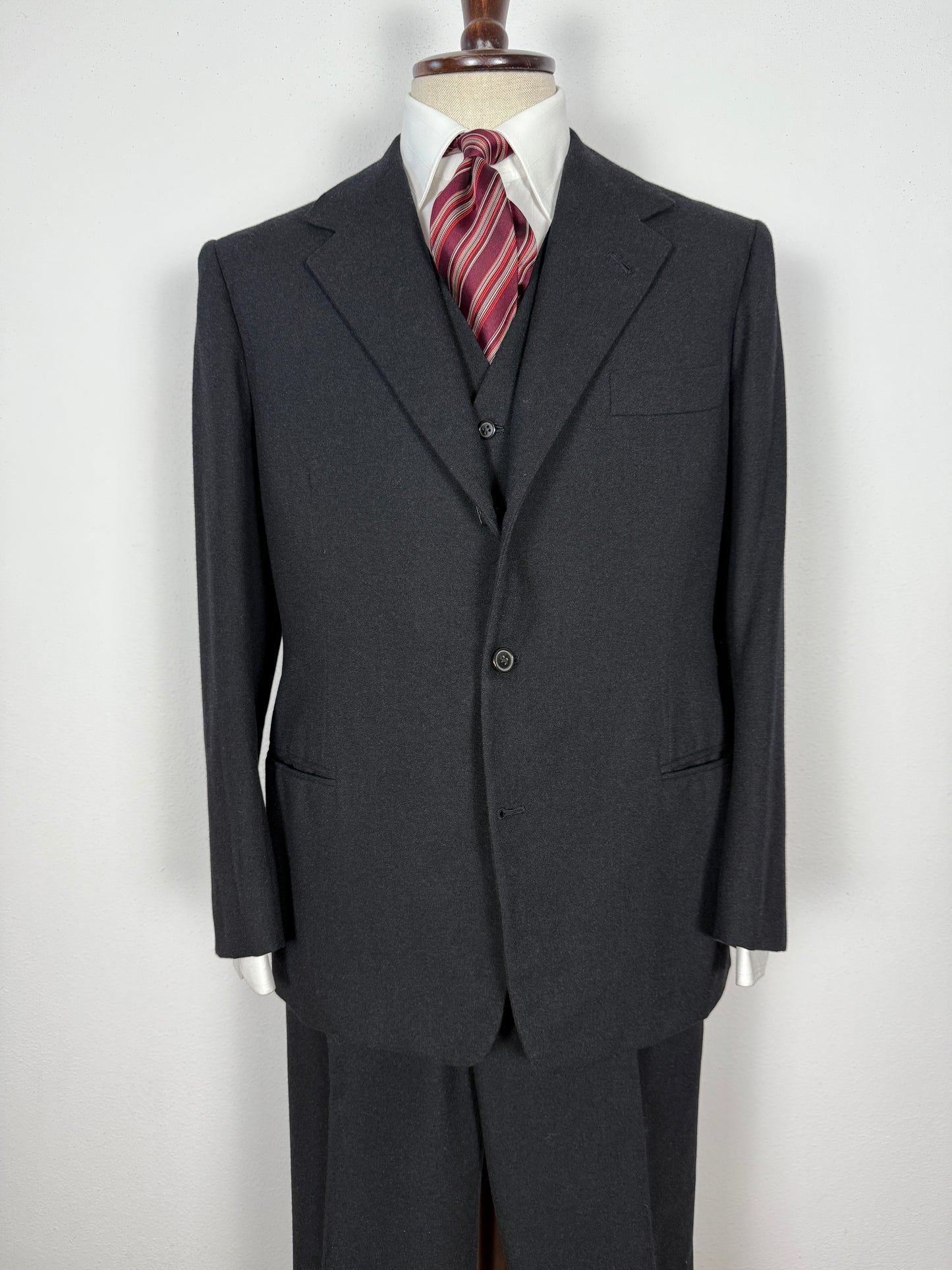 Completo 3 pezzi sartoriale anni ‘60/‘70 in flanella antracite - tg. 50