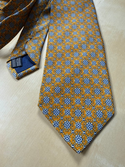 Cravatta Balmain fantasia mandala arancio e blu