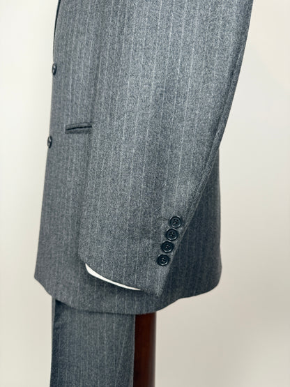 Completo doppiopetto flanella grigio gessato anni ‘80/‘90 - tg. 48/50, drop alto