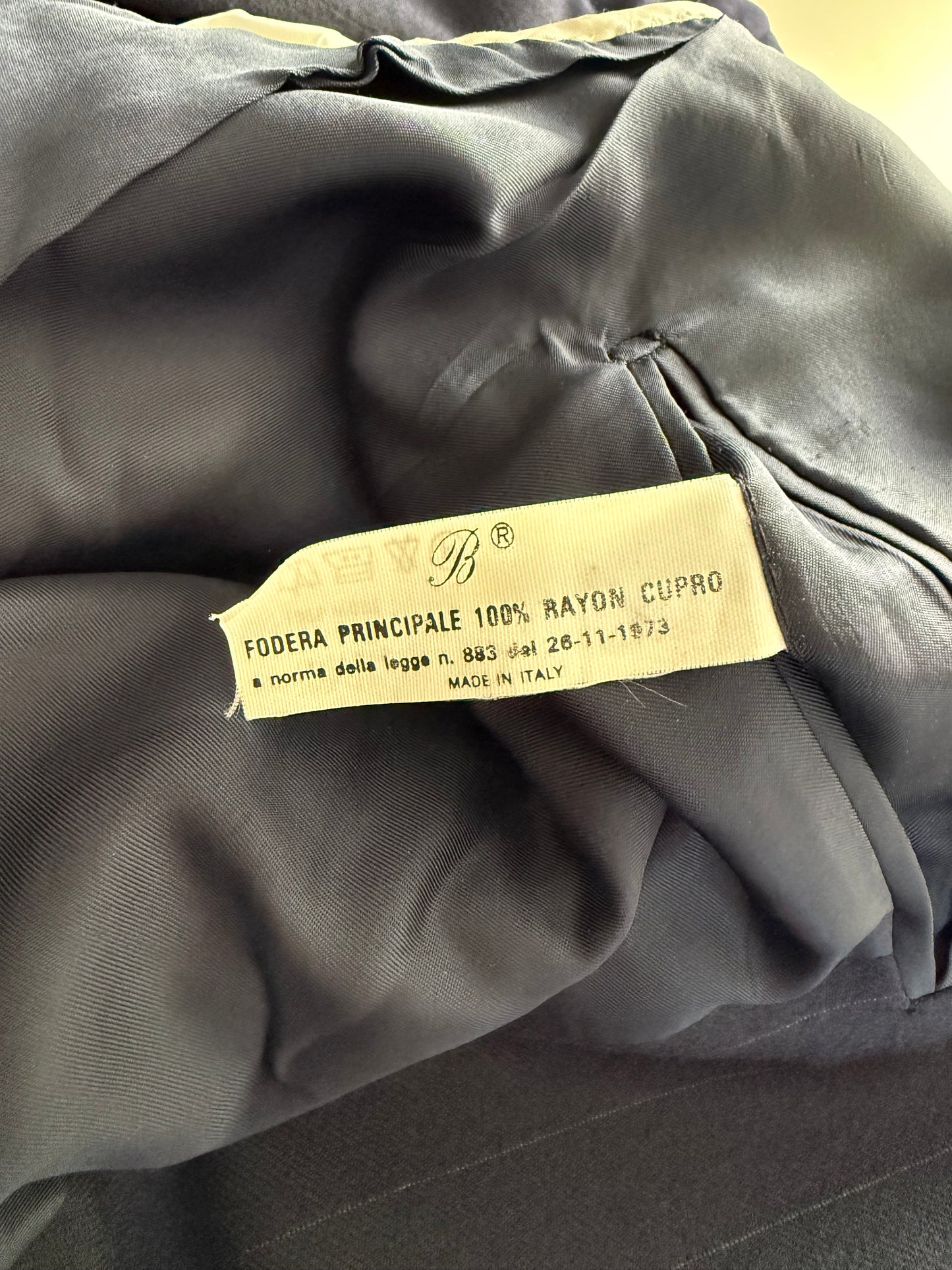 Completo Belvest doppiopetto anni ‘70 flanella blu gessato - tg. 50/52