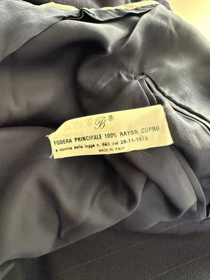 Completo Belvest doppiopetto anni ‘70 flanella blu gessato - tg. 50/52