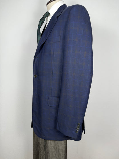 Giacca Pierre Cardin anni '90 in lana super twist blu a quadri - tg. 52/54