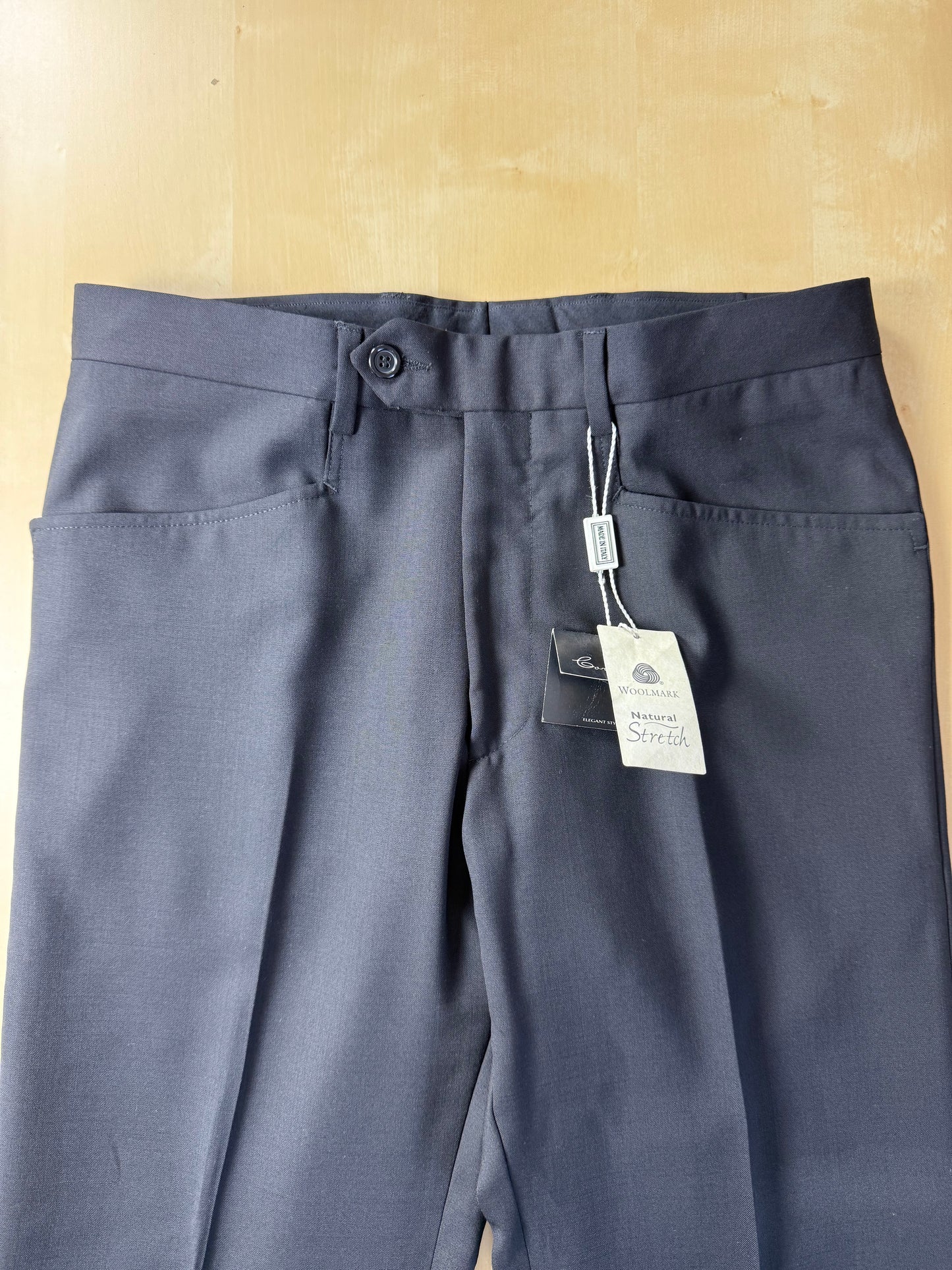 Pantaloni fresco lana blu tasche carrettiera anni '90 (NOS) - tg. 44/46