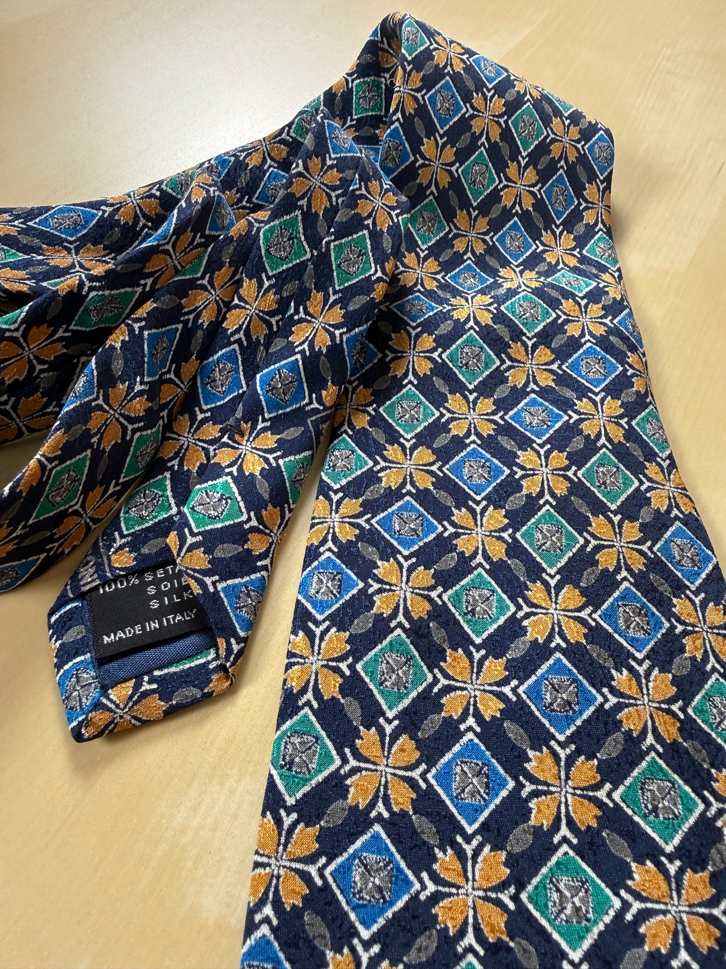 Cravatta Missoni vintage seta jacquard fantasia geometrica