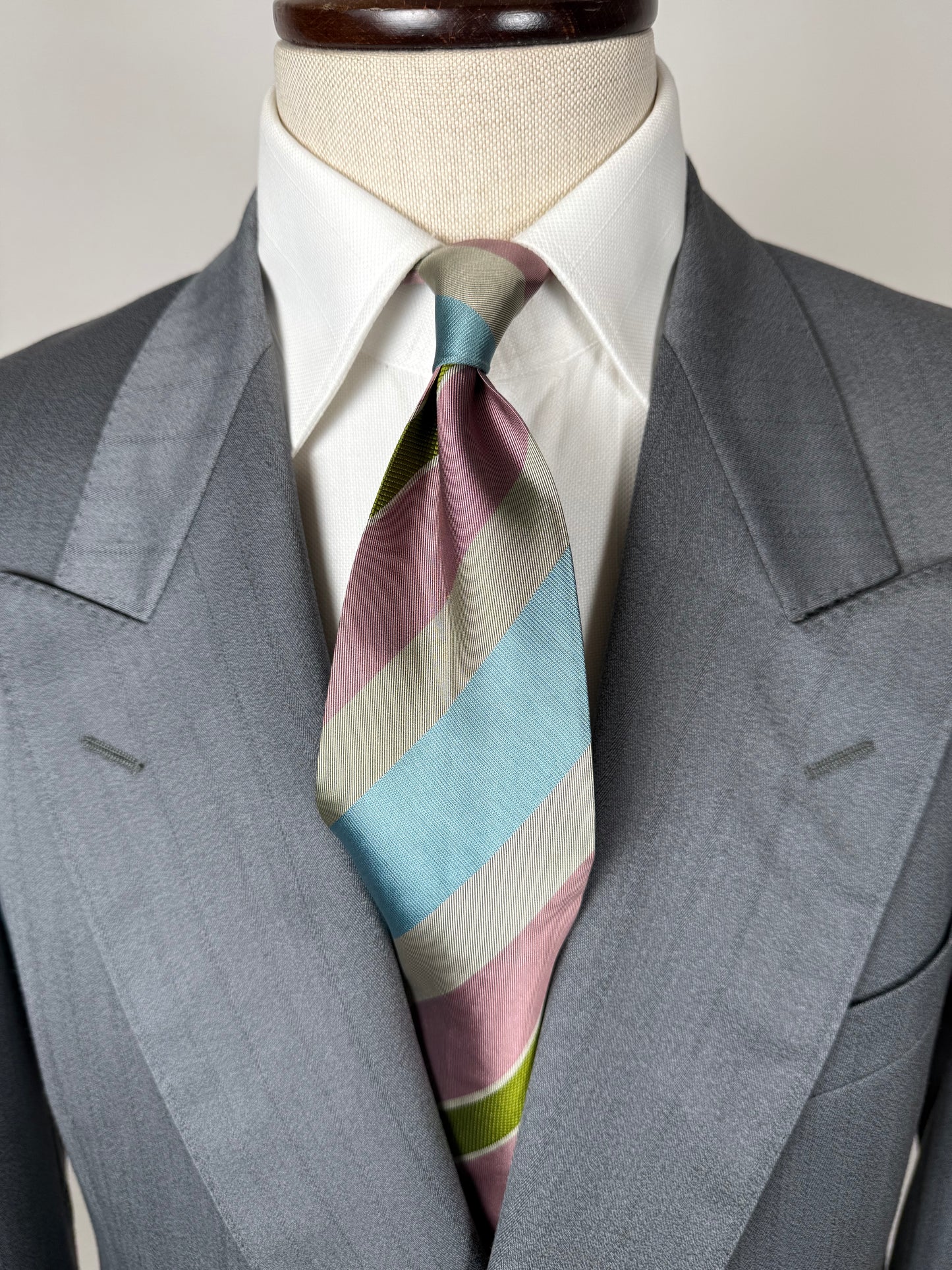 Cravatta Fendi regimental vintage azzurro verde grigio