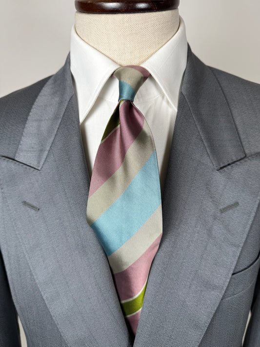 Cravatta Fendi regimental vintage azzurro verde grigio