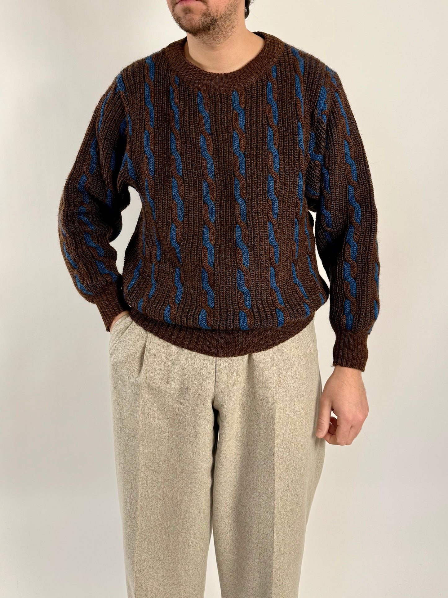 Maglione vintage a trecce in lana e mohair - L