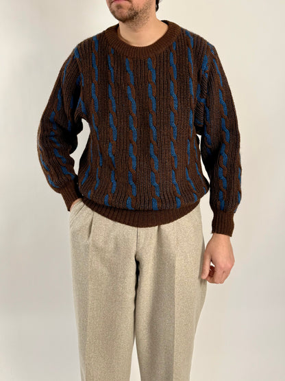 Maglione vintage a trecce in lana e mohair - L