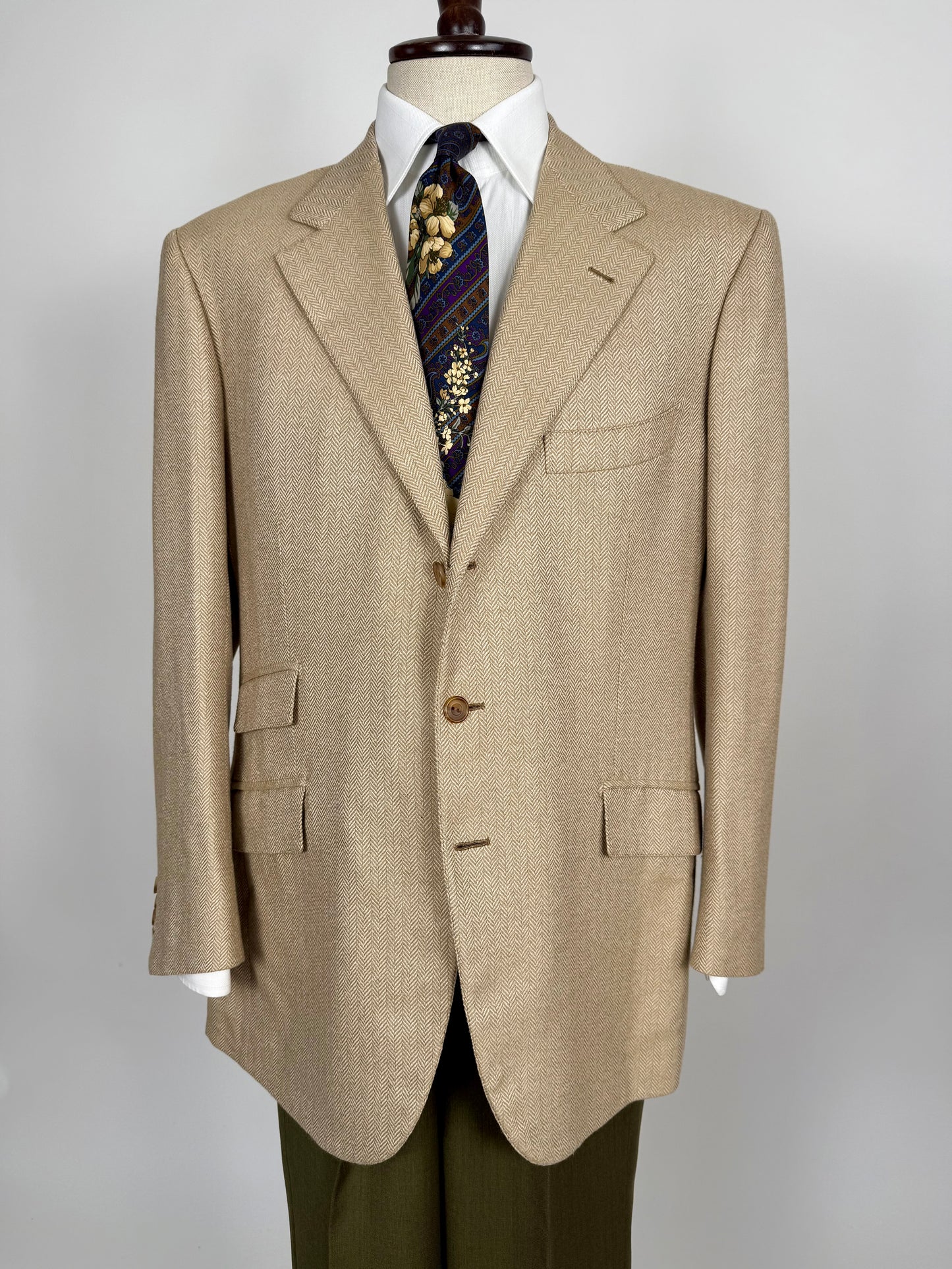 Giacca sartoriale herringbone lana e cashmere beige - tg. 54/56