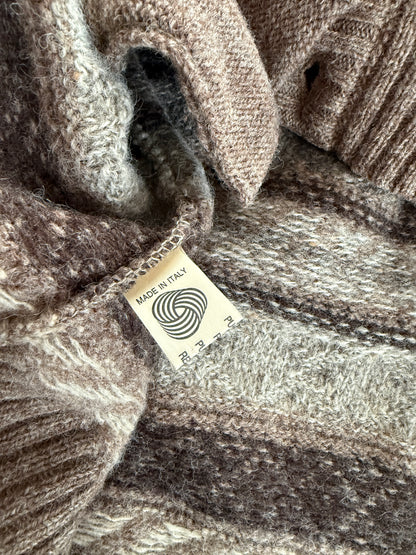 Cardigan anni ‘80 in lana Shetland fantasia geometrica - L