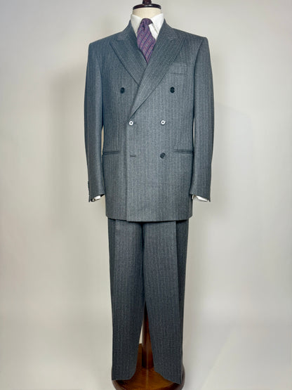 Completo doppiopetto flanella grigio gessato anni ‘80/‘90 - tg. 48/50, drop alto