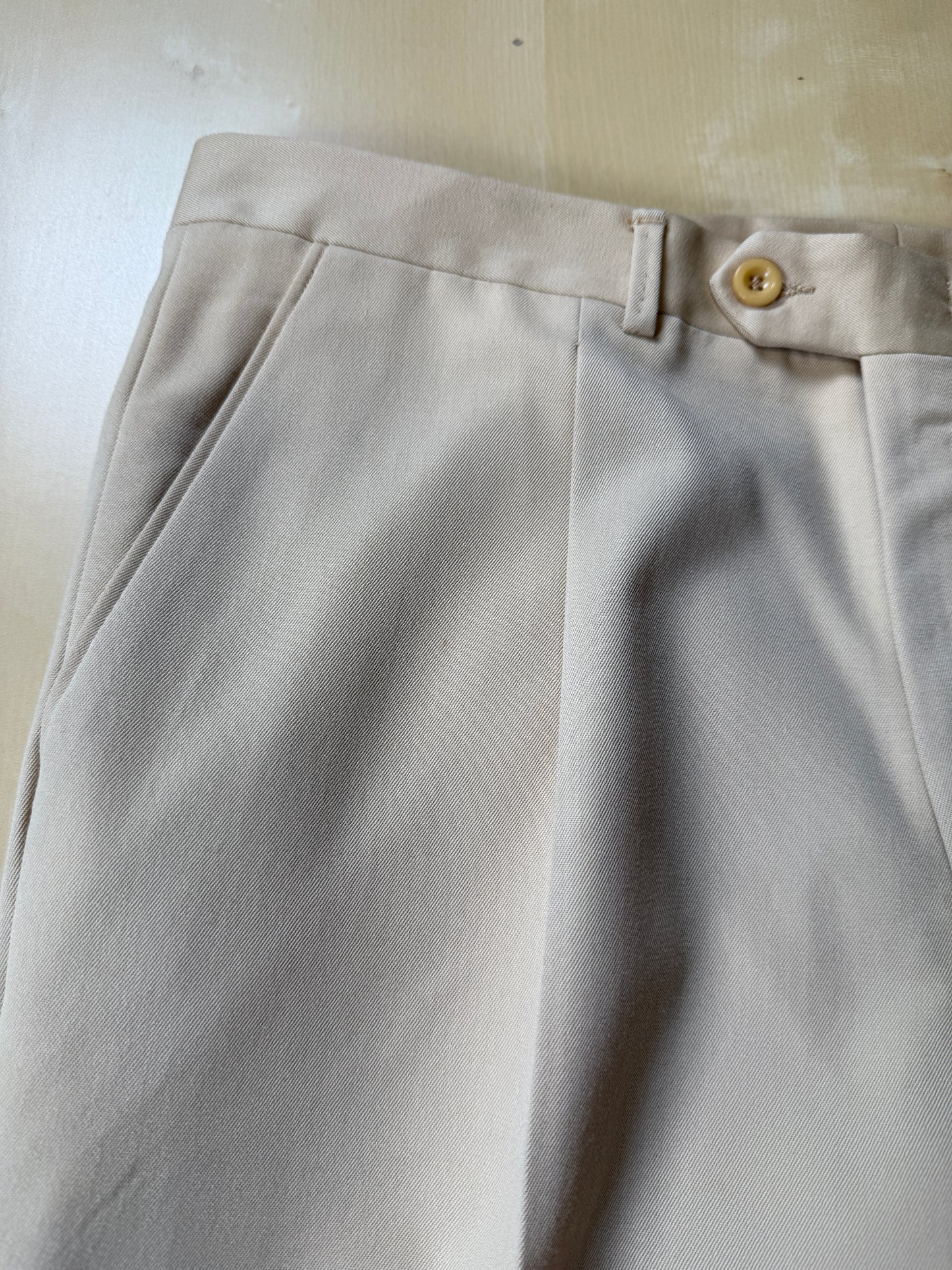 Pantaloni anni ‘70/'80 in twill di lana beige (NOS) - tg. 50