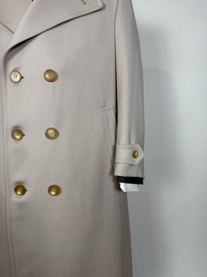 Cappotto doppiopetto anni ‘70 in twill di lana color avorio - tg. 46-48